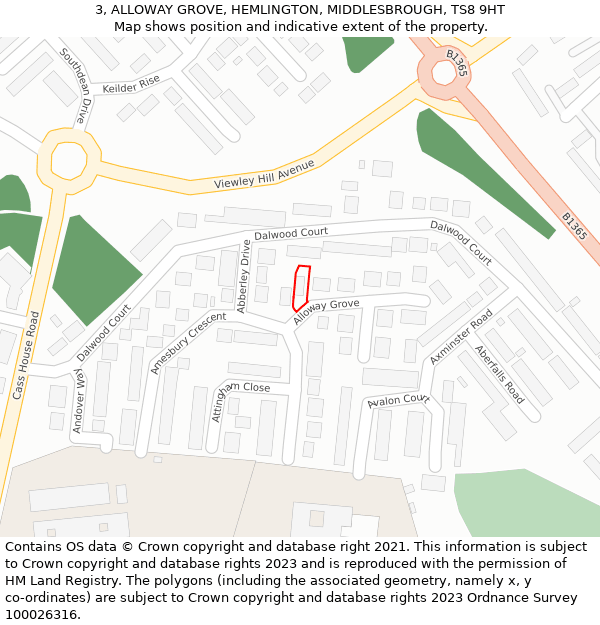 3, ALLOWAY GROVE, HEMLINGTON, MIDDLESBROUGH, TS8 9HT: Location map and indicative extent of plot