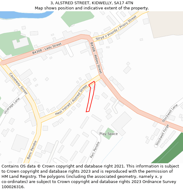 3, ALSTRED STREET, KIDWELLY, SA17 4TN: Location map and indicative extent of plot