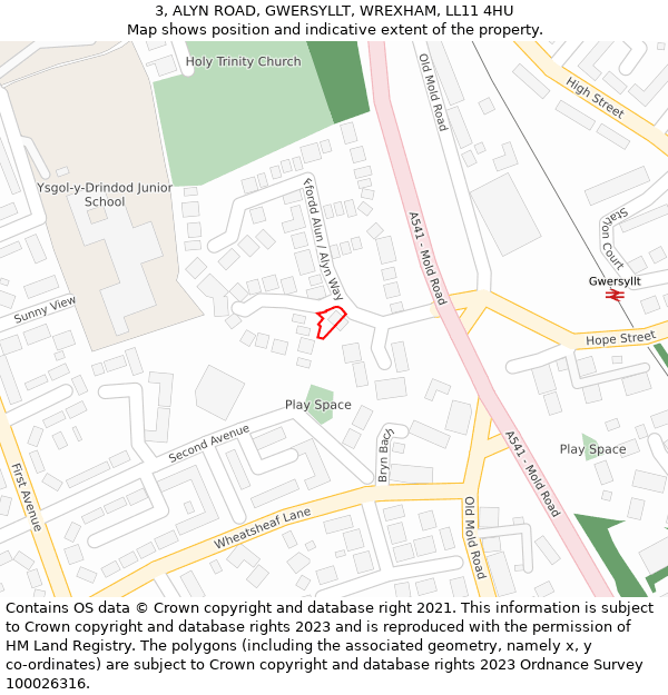 3, ALYN ROAD, GWERSYLLT, WREXHAM, LL11 4HU: Location map and indicative extent of plot