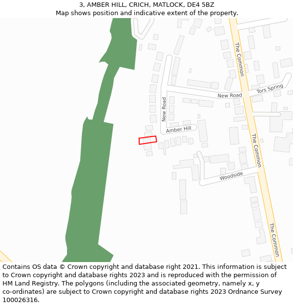 3, AMBER HILL, CRICH, MATLOCK, DE4 5BZ: Location map and indicative extent of plot