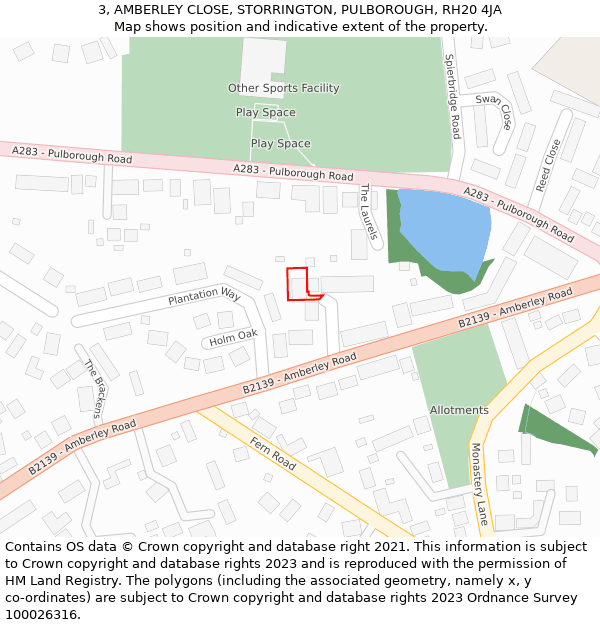 3, AMBERLEY CLOSE, STORRINGTON, PULBOROUGH, RH20 4JA: Location map and indicative extent of plot