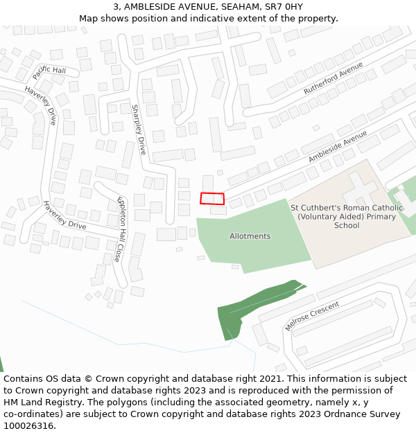 3, AMBLESIDE AVENUE, SEAHAM, SR7 0HY: Location map and indicative extent of plot