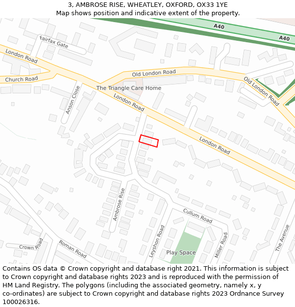 3, AMBROSE RISE, WHEATLEY, OXFORD, OX33 1YE: Location map and indicative extent of plot