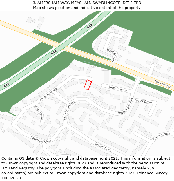 3, AMERSHAM WAY, MEASHAM, SWADLINCOTE, DE12 7PD: Location map and indicative extent of plot