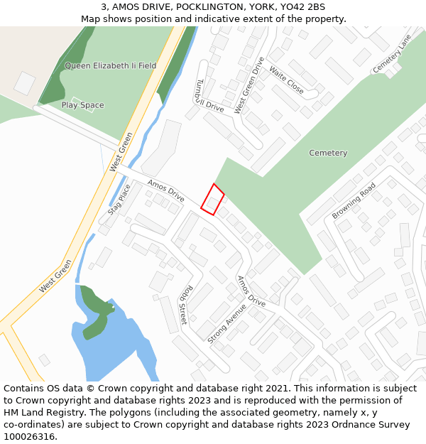 3, AMOS DRIVE, POCKLINGTON, YORK, YO42 2BS: Location map and indicative extent of plot