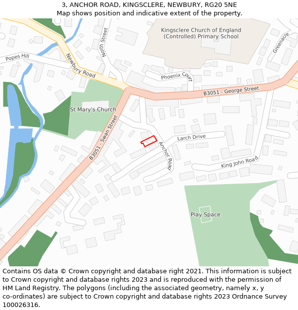 3, ANCHOR ROAD, KINGSCLERE, NEWBURY, RG20 5NE: Location map and indicative extent of plot