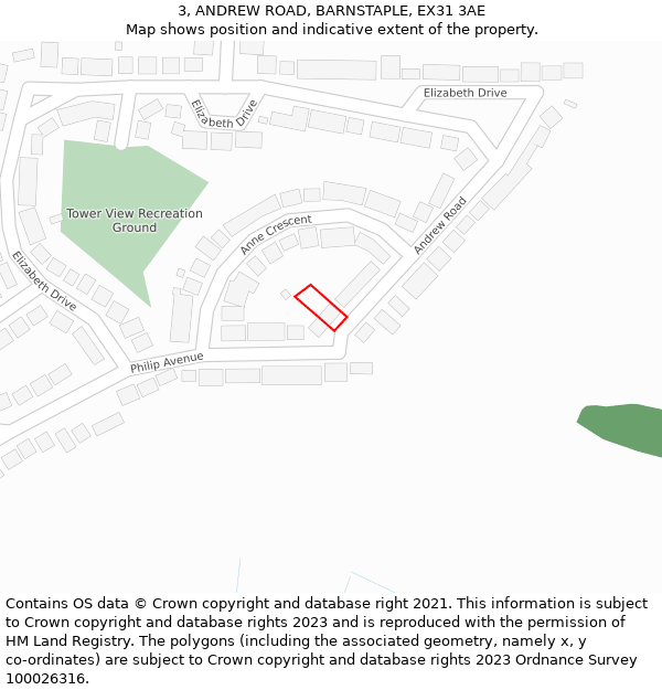 3, ANDREW ROAD, BARNSTAPLE, EX31 3AE: Location map and indicative extent of plot