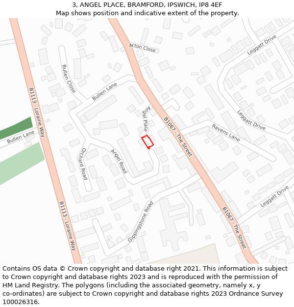 3, ANGEL PLACE, BRAMFORD, IPSWICH, IP8 4EF: Location map and indicative extent of plot