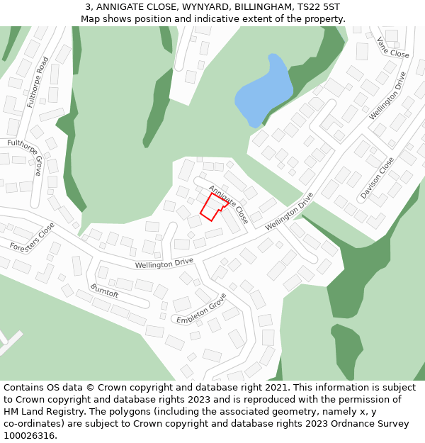3, ANNIGATE CLOSE, WYNYARD, BILLINGHAM, TS22 5ST: Location map and indicative extent of plot