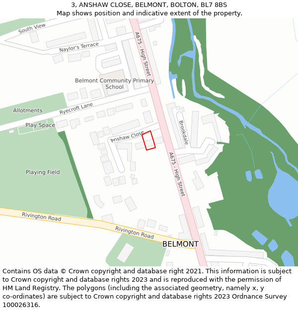 3, ANSHAW CLOSE, BELMONT, BOLTON, BL7 8BS: Location map and indicative extent of plot