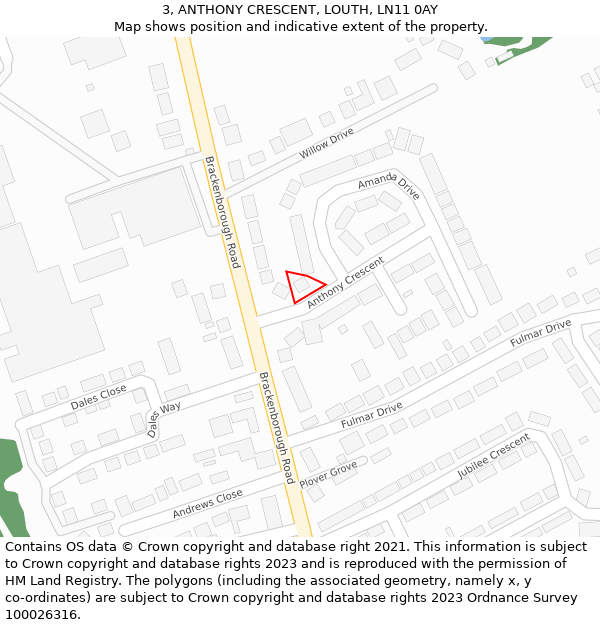 3, ANTHONY CRESCENT, LOUTH, LN11 0AY: Location map and indicative extent of plot