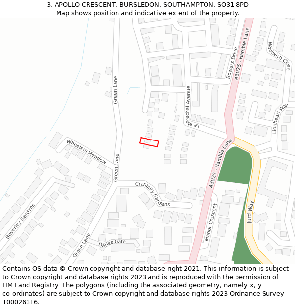 3, APOLLO CRESCENT, BURSLEDON, SOUTHAMPTON, SO31 8PD: Location map and indicative extent of plot