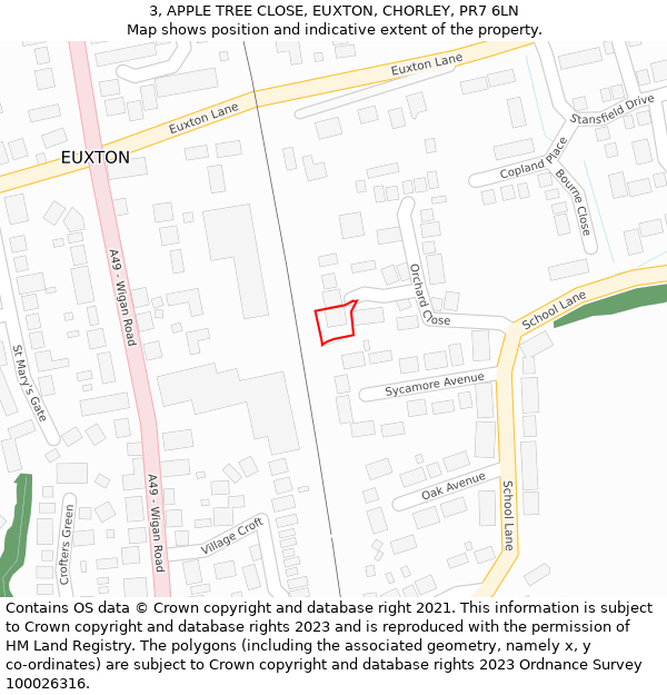 3, APPLE TREE CLOSE, EUXTON, CHORLEY, PR7 6LN: Location map and indicative extent of plot