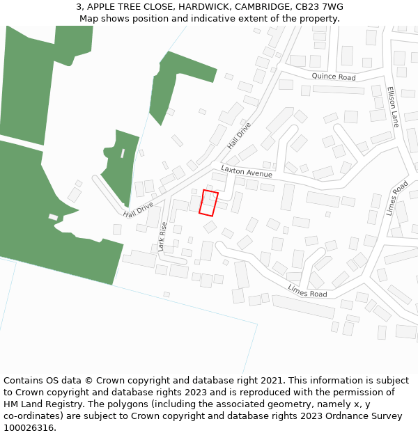 3, APPLE TREE CLOSE, HARDWICK, CAMBRIDGE, CB23 7WG: Location map and indicative extent of plot