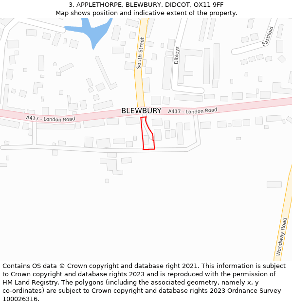 3, APPLETHORPE, BLEWBURY, DIDCOT, OX11 9FF: Location map and indicative extent of plot