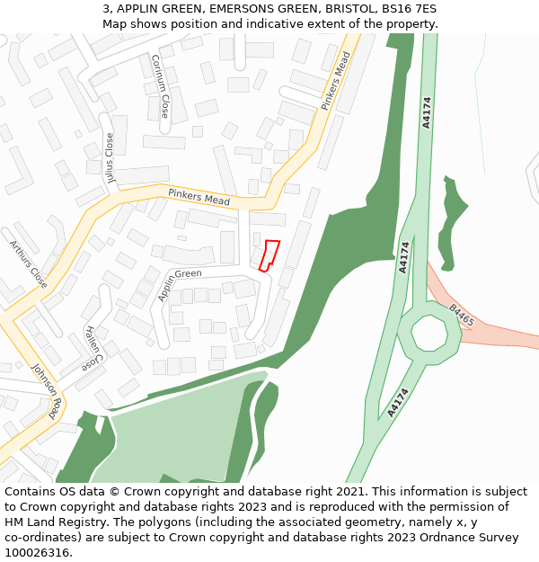 3, APPLIN GREEN, EMERSONS GREEN, BRISTOL, BS16 7ES: Location map and indicative extent of plot