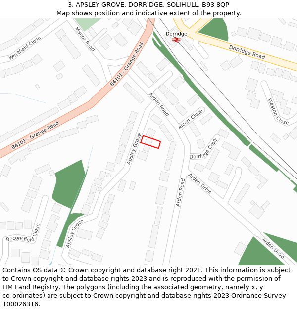 3, APSLEY GROVE, DORRIDGE, SOLIHULL, B93 8QP: Location map and indicative extent of plot