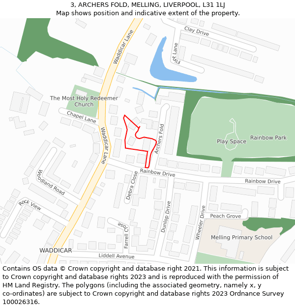 3, ARCHERS FOLD, MELLING, LIVERPOOL, L31 1LJ: Location map and indicative extent of plot