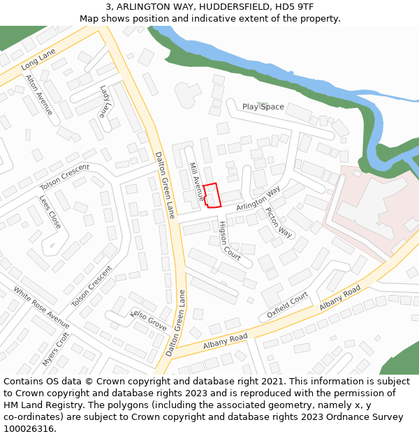 3, ARLINGTON WAY, HUDDERSFIELD, HD5 9TF: Location map and indicative extent of plot