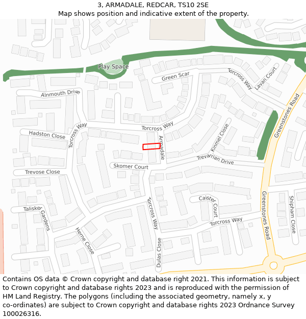 3, ARMADALE, REDCAR, TS10 2SE: Location map and indicative extent of plot