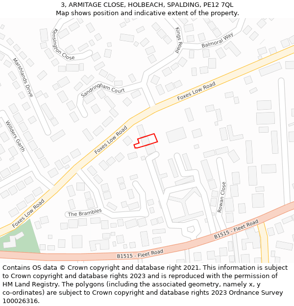 3, ARMITAGE CLOSE, HOLBEACH, SPALDING, PE12 7QL: Location map and indicative extent of plot