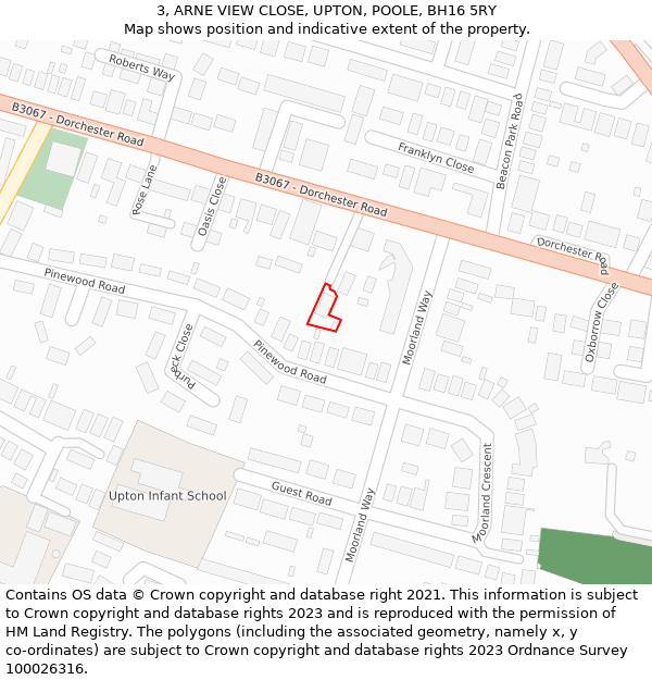 3, ARNE VIEW CLOSE, UPTON, POOLE, BH16 5RY: Location map and indicative extent of plot