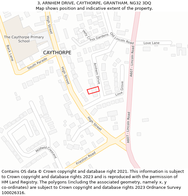 3, ARNHEM DRIVE, CAYTHORPE, GRANTHAM, NG32 3DQ: Location map and indicative extent of plot