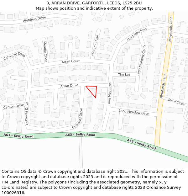 3, ARRAN DRIVE, GARFORTH, LEEDS, LS25 2BU: Location map and indicative extent of plot