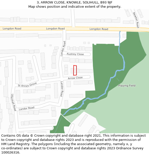 3, ARROW CLOSE, KNOWLE, SOLIHULL, B93 9JF: Location map and indicative extent of plot