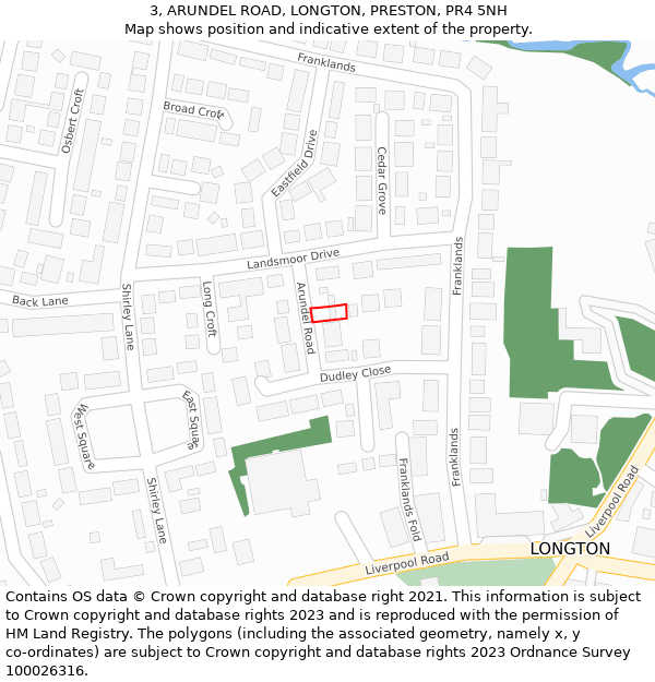 3, ARUNDEL ROAD, LONGTON, PRESTON, PR4 5NH: Location map and indicative extent of plot