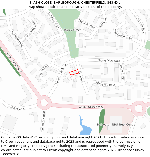 3, ASH CLOSE, BARLBOROUGH, CHESTERFIELD, S43 4XL: Location map and indicative extent of plot