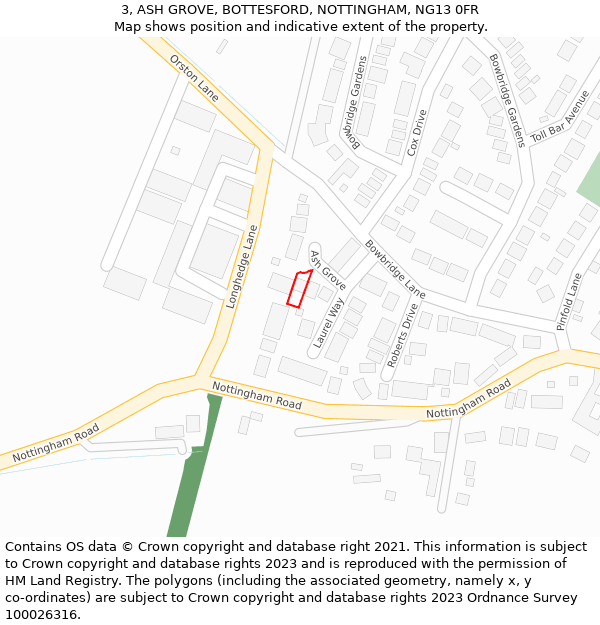 3, ASH GROVE, BOTTESFORD, NOTTINGHAM, NG13 0FR: Location map and indicative extent of plot