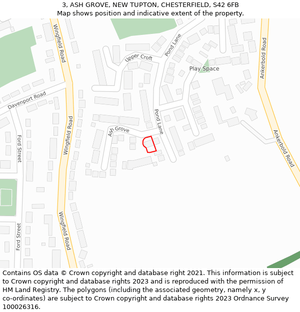 3, ASH GROVE, NEW TUPTON, CHESTERFIELD, S42 6FB: Location map and indicative extent of plot