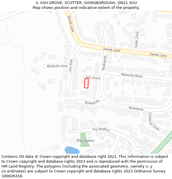 3, ASH GROVE, SCOTTER, GAINSBOROUGH, DN21 3UU: Location map and indicative extent of plot