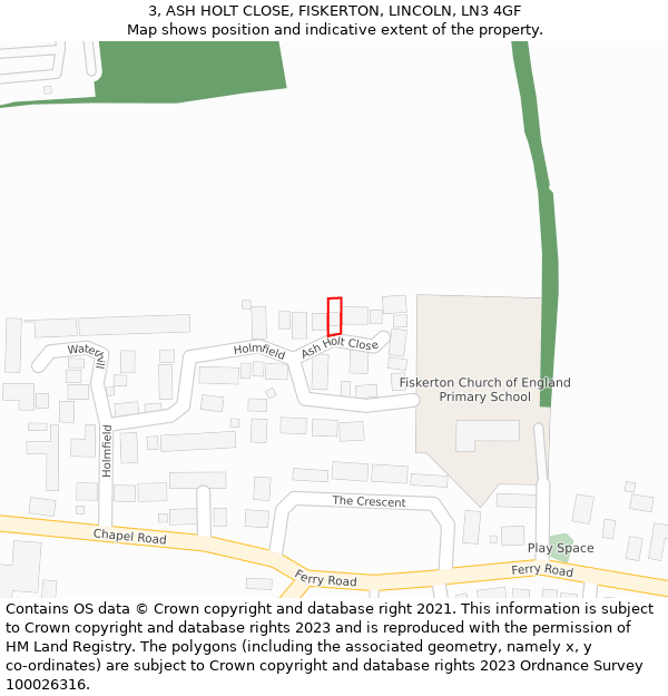 3, ASH HOLT CLOSE, FISKERTON, LINCOLN, LN3 4GF: Location map and indicative extent of plot