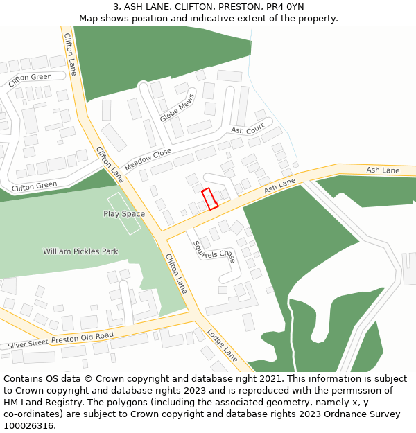 3, ASH LANE, CLIFTON, PRESTON, PR4 0YN: Location map and indicative extent of plot