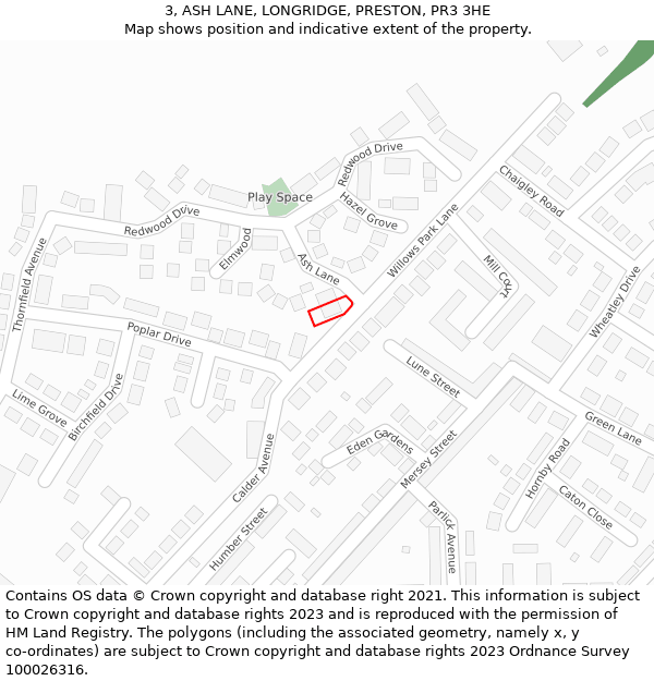 3, ASH LANE, LONGRIDGE, PRESTON, PR3 3HE: Location map and indicative extent of plot