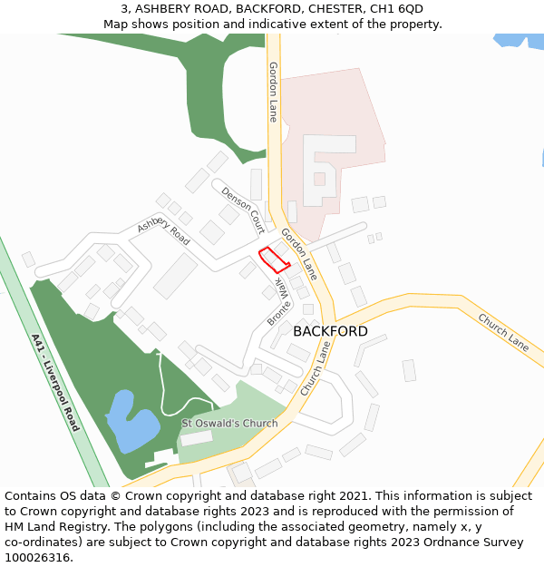 3, ASHBERY ROAD, BACKFORD, CHESTER, CH1 6QD: Location map and indicative extent of plot