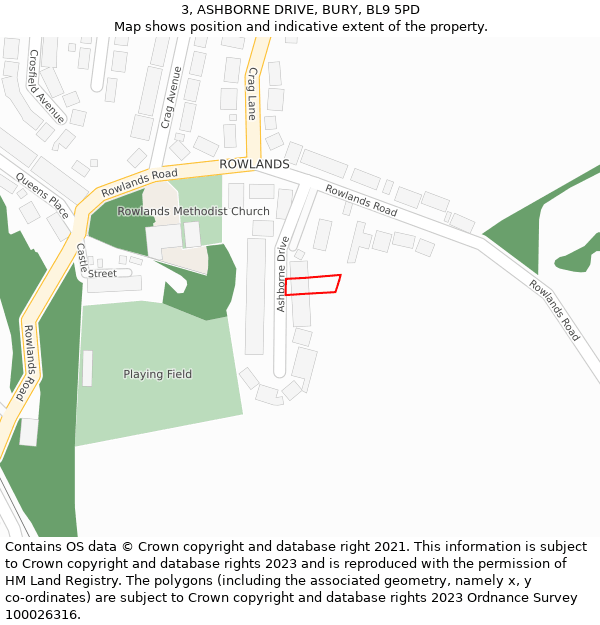 3, ASHBORNE DRIVE, BURY, BL9 5PD: Location map and indicative extent of plot