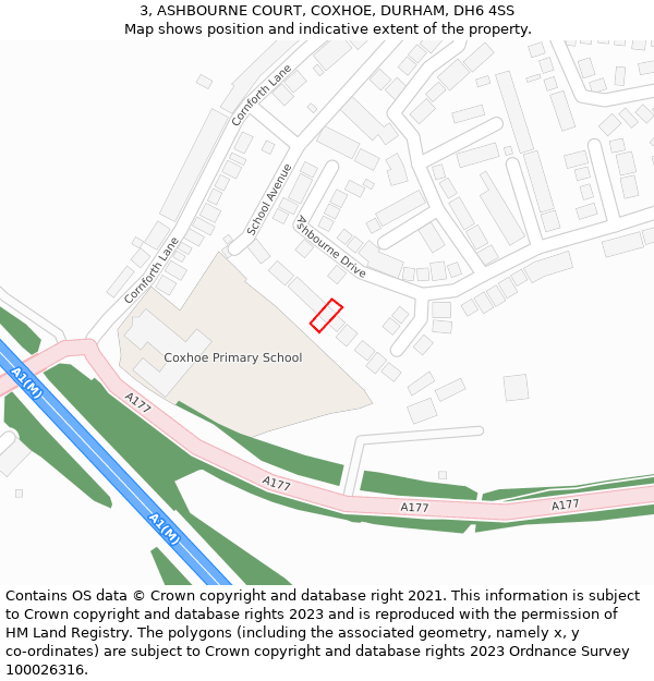 3, ASHBOURNE COURT, COXHOE, DURHAM, DH6 4SS: Location map and indicative extent of plot