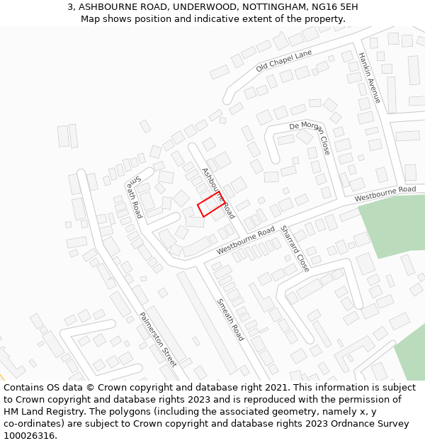3, ASHBOURNE ROAD, UNDERWOOD, NOTTINGHAM, NG16 5EH: Location map and indicative extent of plot