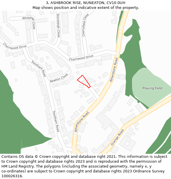 3, ASHBROOK RISE, NUNEATON, CV10 0UH: Location map and indicative extent of plot