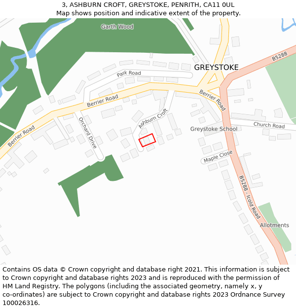 3, ASHBURN CROFT, GREYSTOKE, PENRITH, CA11 0UL: Location map and indicative extent of plot