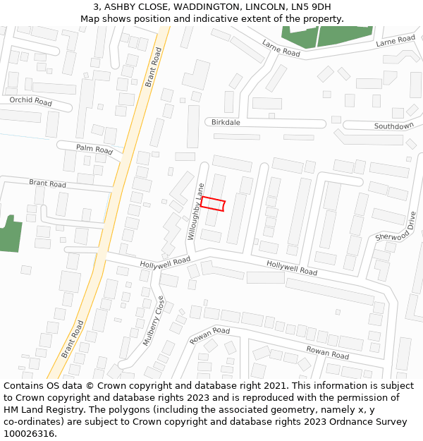 3, ASHBY CLOSE, WADDINGTON, LINCOLN, LN5 9DH: Location map and indicative extent of plot