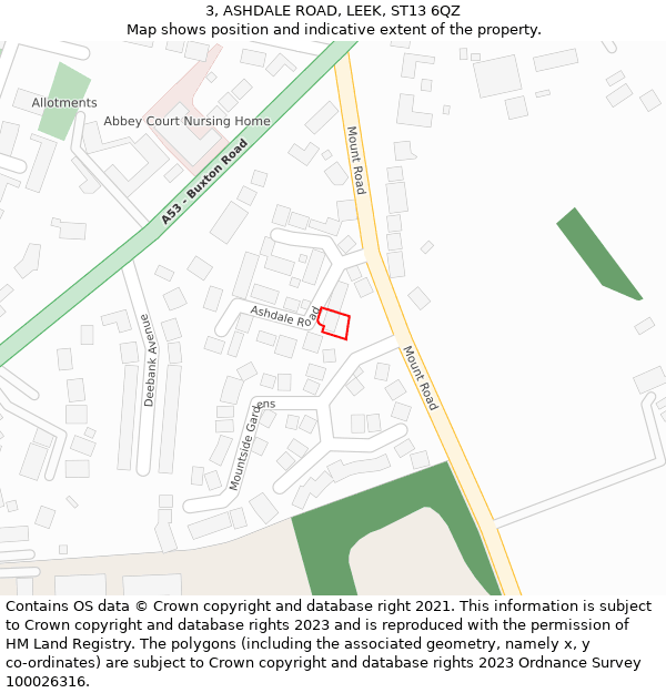 3, ASHDALE ROAD, LEEK, ST13 6QZ: Location map and indicative extent of plot