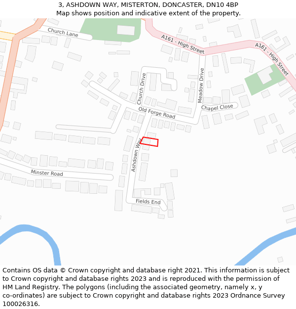 3, ASHDOWN WAY, MISTERTON, DONCASTER, DN10 4BP: Location map and indicative extent of plot