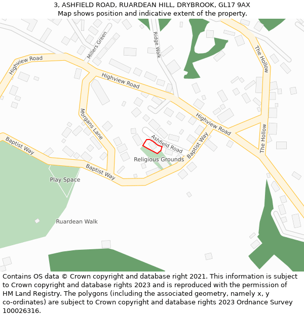 3, ASHFIELD ROAD, RUARDEAN HILL, DRYBROOK, GL17 9AX: Location map and indicative extent of plot