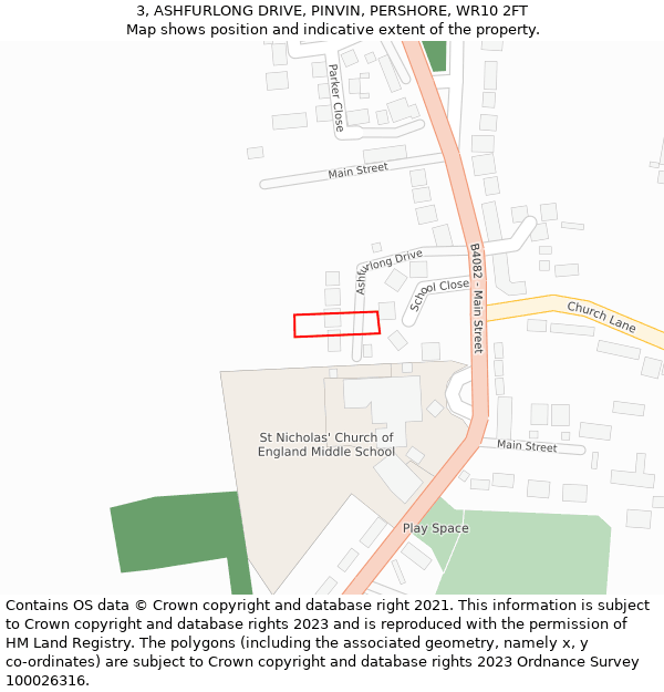 3, ASHFURLONG DRIVE, PINVIN, PERSHORE, WR10 2FT: Location map and indicative extent of plot