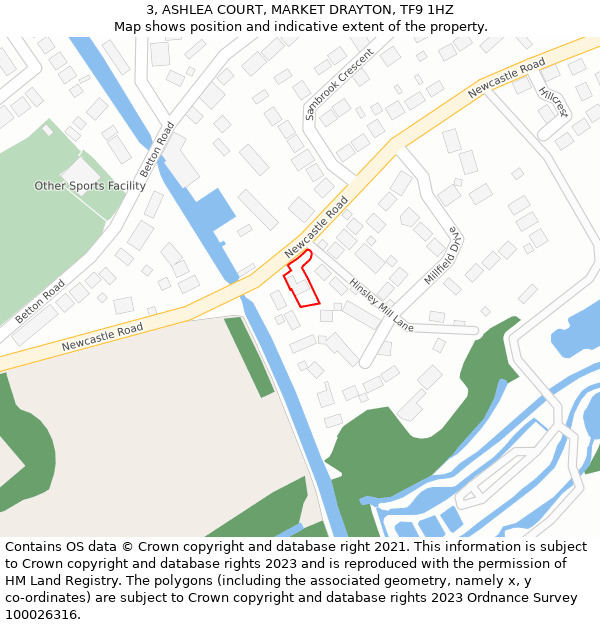 3, ASHLEA COURT, MARKET DRAYTON, TF9 1HZ: Location map and indicative extent of plot