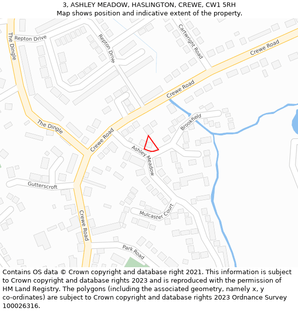 3, ASHLEY MEADOW, HASLINGTON, CREWE, CW1 5RH: Location map and indicative extent of plot